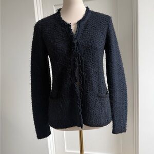 J. McLaughlin Tweed Knit Black and Navy Wool Cardigan